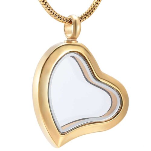 Fillable glass heart stainless steel pet memorial cremation pendant, gold color