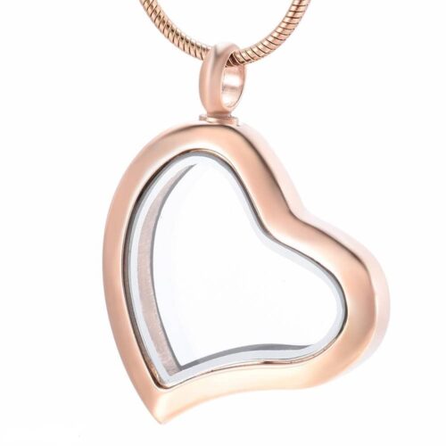 Fillable glass heart stainless steel pet memorial cremation pendant, rose gold color