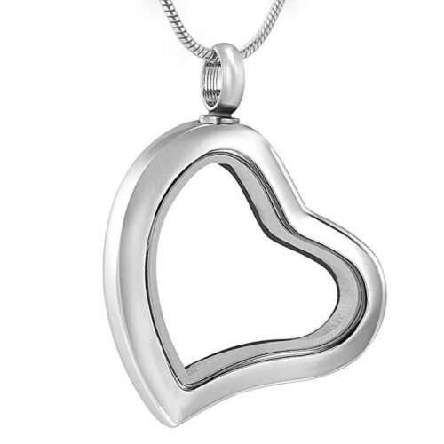 Fillable glass heart stainless steel pet memorial cremation pendant