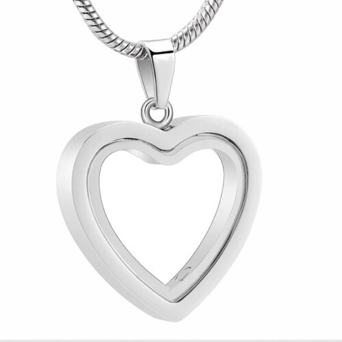 Fillable glass heart stainless steel pet memorial cremation pendant