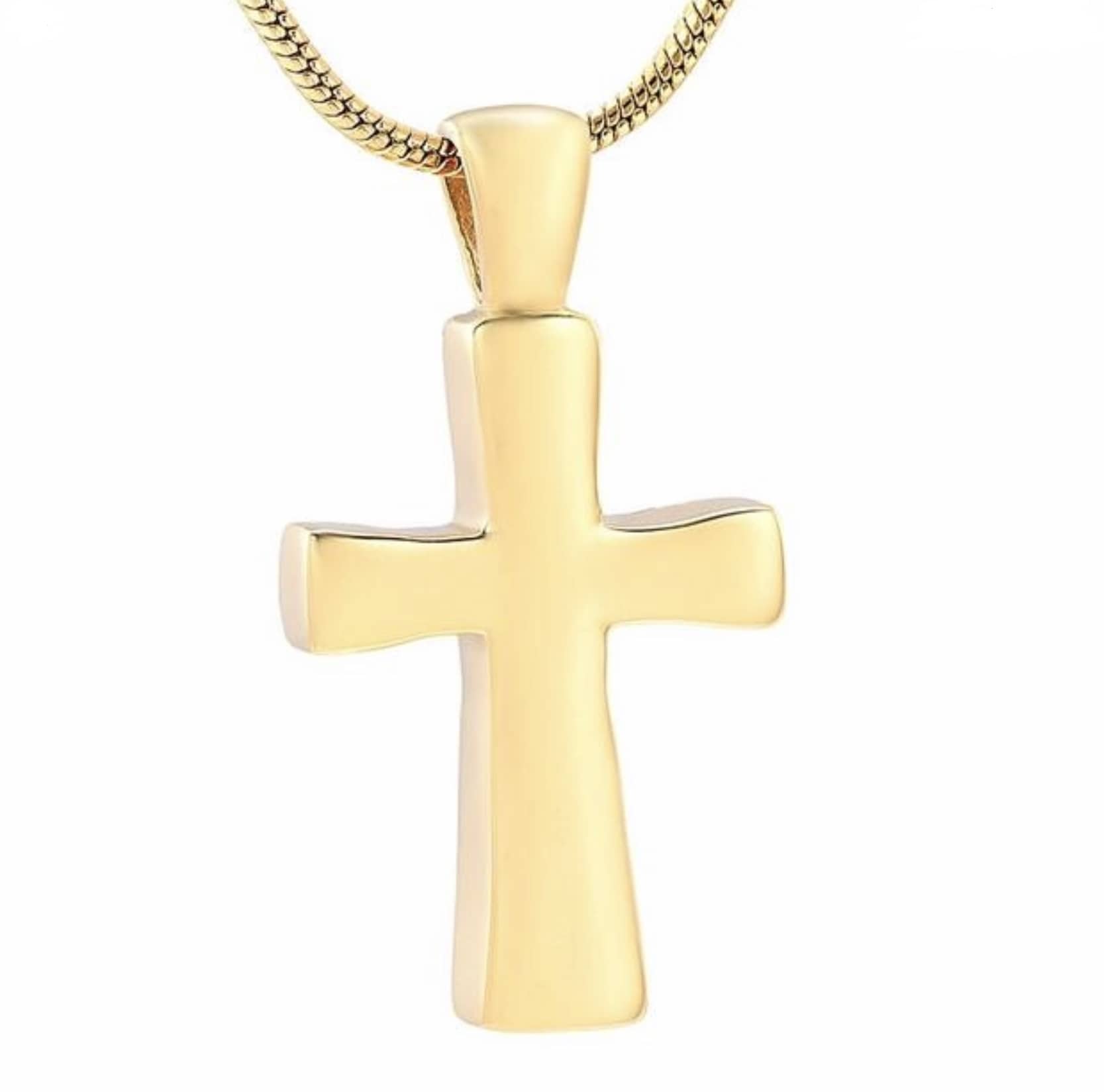 Gold Colored Cross Memorial Cremation Pendant, Stainless Steel