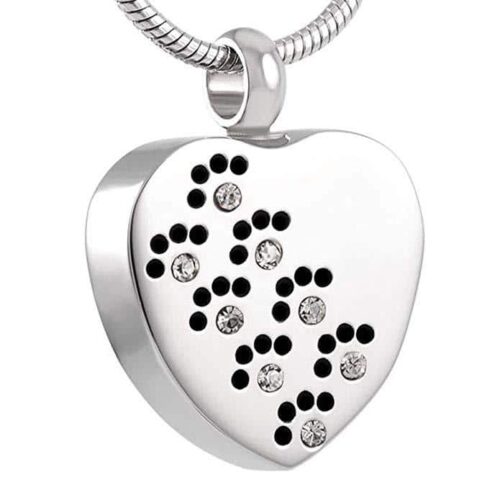 Heart Paw Prints pet memorial cremation pendant, stainless steel