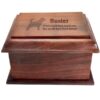 Large stately wood cremation urn, top engraving