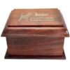 Large stately wood cremation urn, top engraving with gold fill