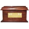 Large stately wood cremation urn with large brass plaque