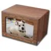 MDF wood memorial pet photo urn, oak finish, engraved, gold fill