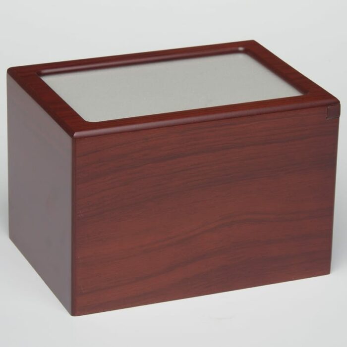 Red Cherry Finish MDF wood photo holder pet memorial urn, side view