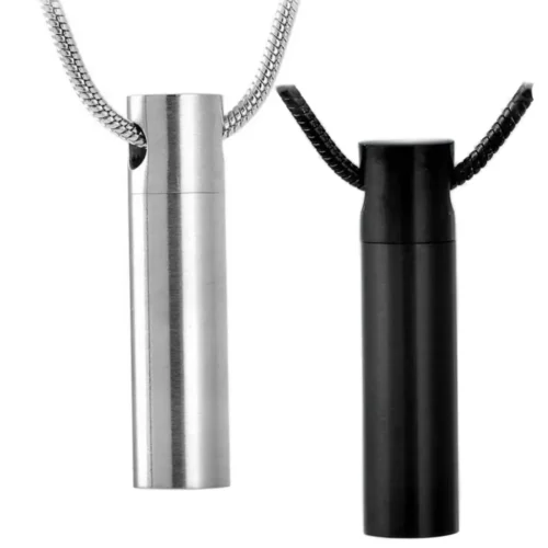 Stainless steel cylinder cremation memorial jewelry pendant, silver and black color