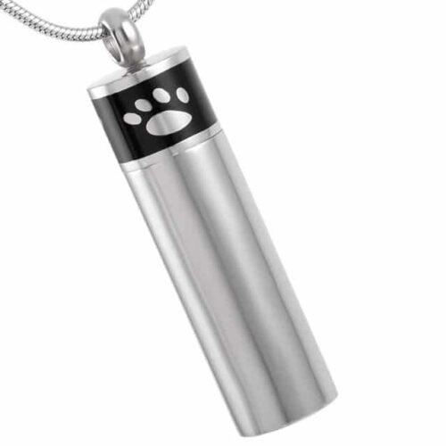 Stainless steel paw print band cylinder memorial pet cremation pendant