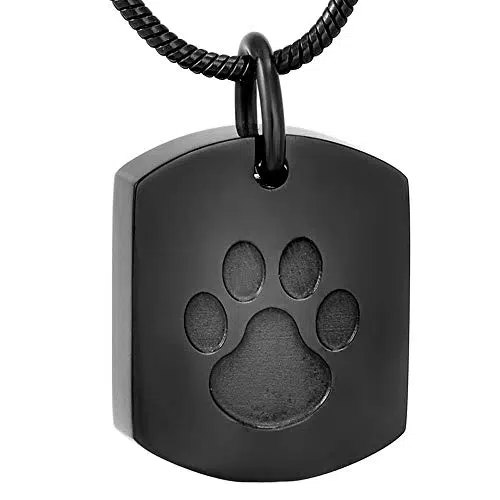 Black dog tag pet memorial cremation pendant in stainless steel