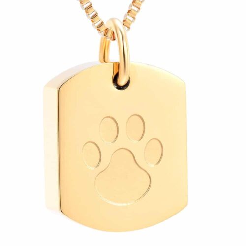 Gold colored dog tag pet memorial cremation pendant in stainless steel