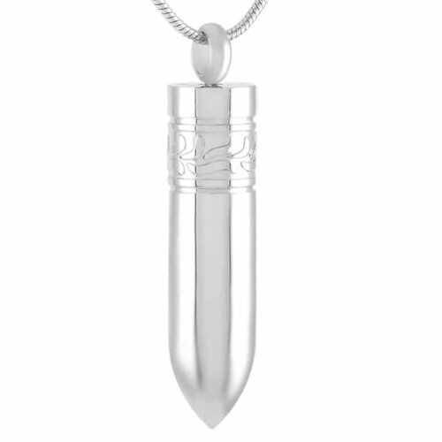 Stainless steel bullet memorial cremation pendant with engraved detail