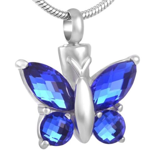 Butterfly with blue stones memorial cremation pendant