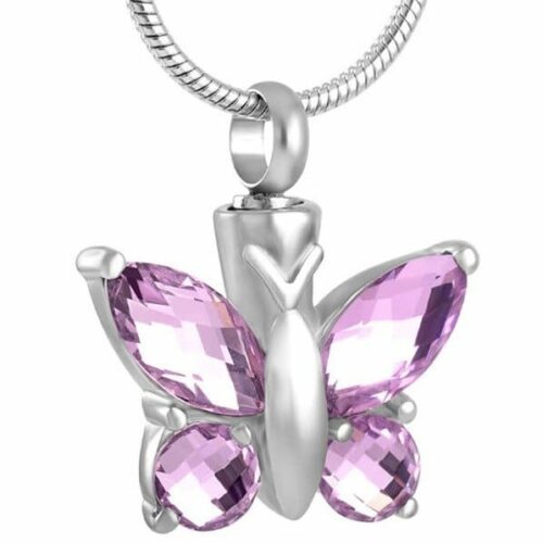 Butterfly with light purple stones memorial cremation pendant