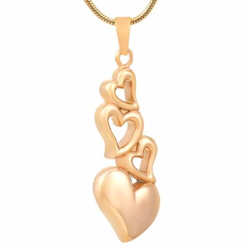 Four hearts stainless steel memorial cremation keepsake pendant, gold color