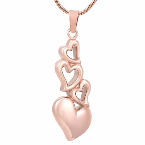 Four hearts stainless steel memorial cremation keepsake pendant, rose gold color