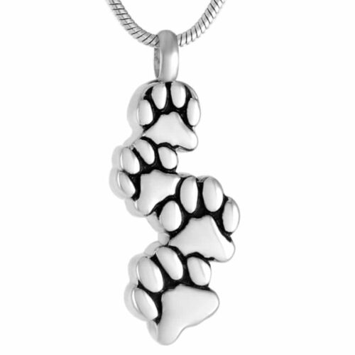 Four paw prints pet cremation memorial pendant, stainless steel