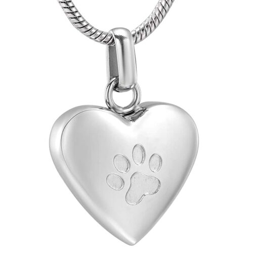 Stainless steel heart with paw print pet cremation memorial pendant