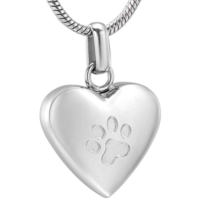 Heart With Paw Print stainless steel pet memorial cremation pendant