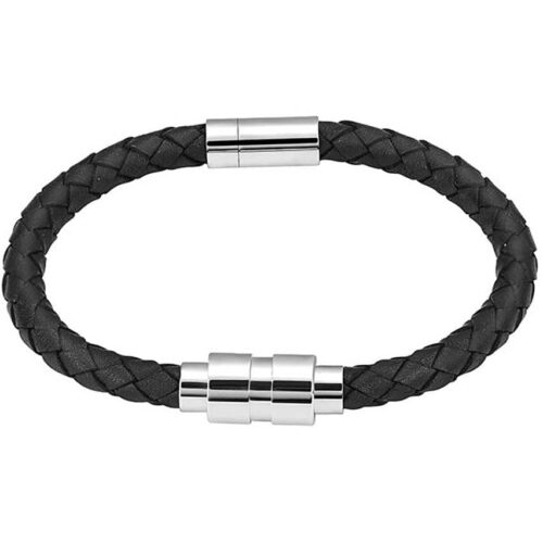black leather memorial cremation bracelet, braided