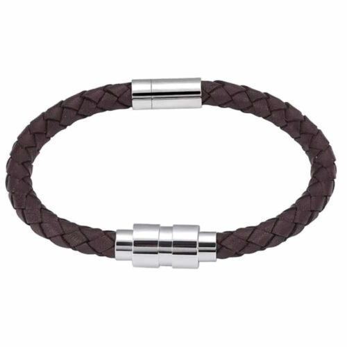 brown leather memorial cremation bracelet, braided