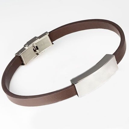 brown leather memorial cremation bracelet, smooth