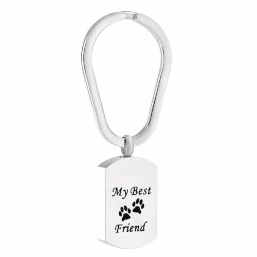 My Best Friend pet cremation memorial pendant key chain with paw prints, stainless steel