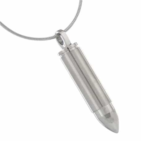 Silver bullet cremation memorial pendant, stainless steel