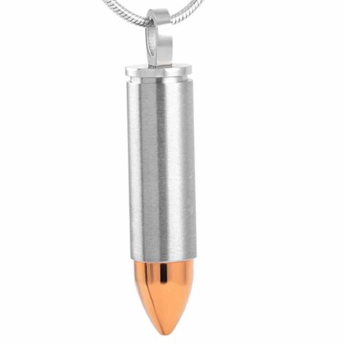 Stainless steel cremation pendant - silver bullet with gold tip