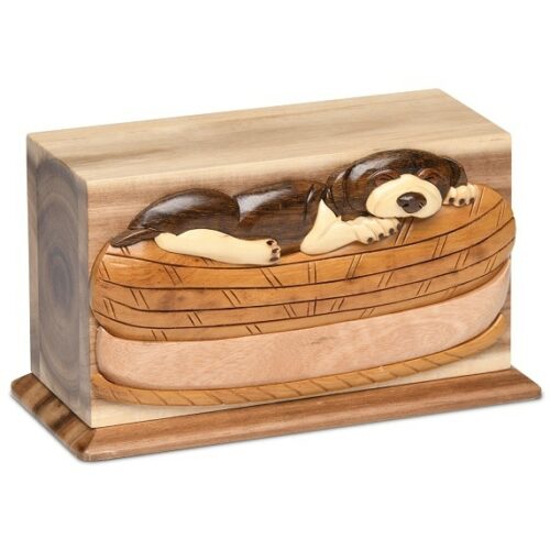 Sleeping dog hardwood memorial cremation urn