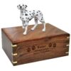 Dalmatian figurine memorial cremation urn, engraved wood