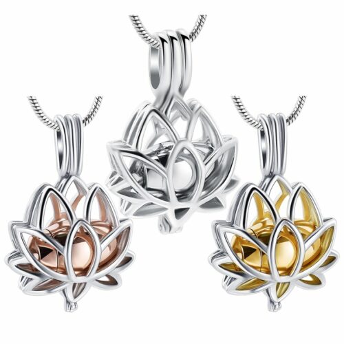 Lotus Flower locket stainless steel memorial cremation urn pendant, all colors