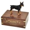 Miniature Doberman Pinscher Min Pin figurine memorial cremation urn, gold engraving