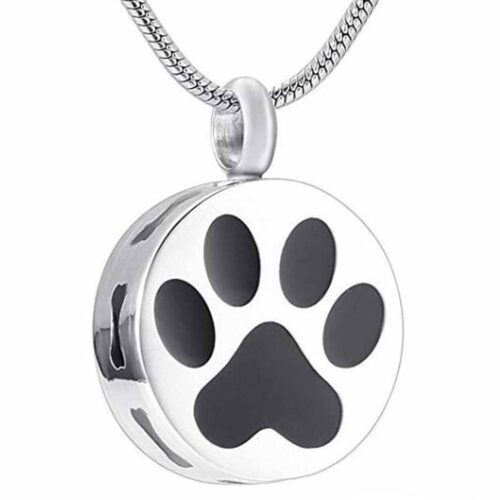 Paw Print & Bones stainless steel pet memorial urn cremation pendant