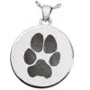 Actual noseprint or paw print round memorial cremation pendant, sterling silver/platinum, no chamber