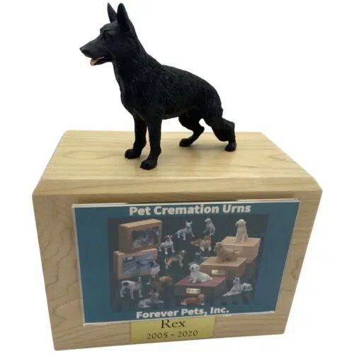 Black German Shepherd dog photo holder memorial cremation urn