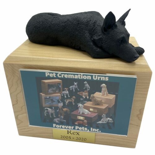 Black German Shepherd dog photo holder memorial cremation urn