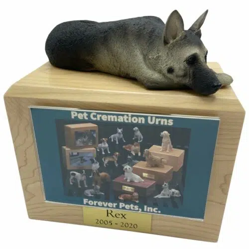 Black silver German Shepherd dog photo holder memorial cremation urn