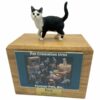 Black white standing shorthaired cat photo holder memorial cremation urn