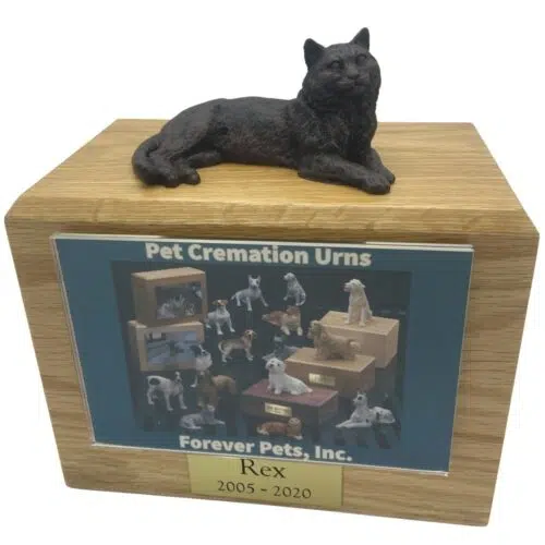 tabby cat bronze look figurine memorial cremation pet urn