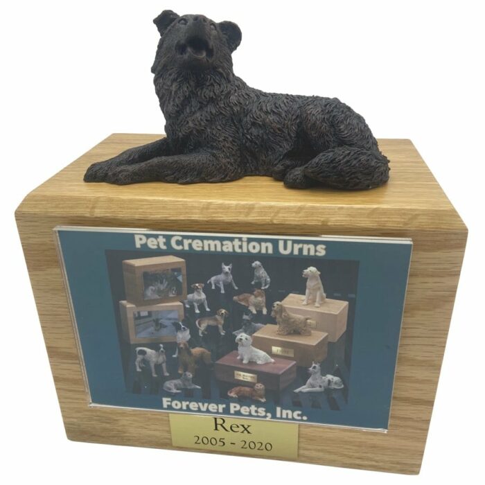 Border Collie dog bronze look figurine memorial cremation pet urn