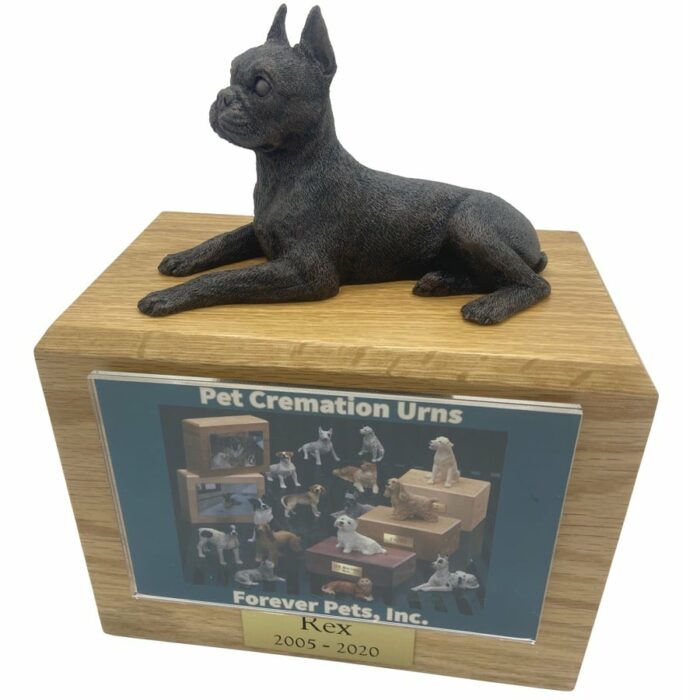 Boston Terrier dog bronze look figurine memorial cremation pet urn