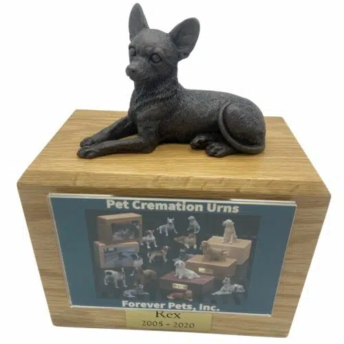 Chihuahua dog bronze look figurine memorial cremation pet urn