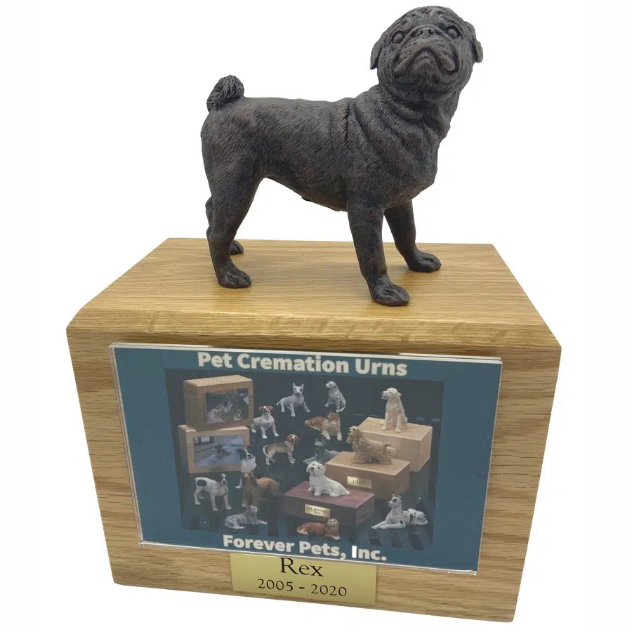 Pug dog bronze look figurine memorial cremation pet urn