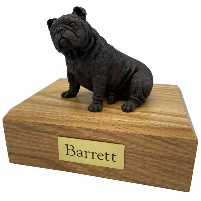 Bulldog, bronze look, sitting, dog memorial cremation funeral urn