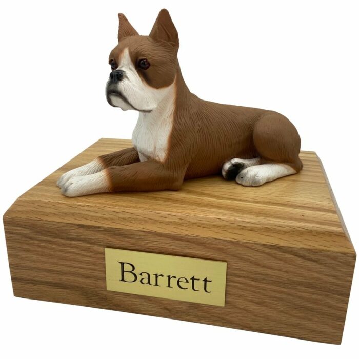 Boxer, tawny, ears up, dog memorial cremation funeral urn