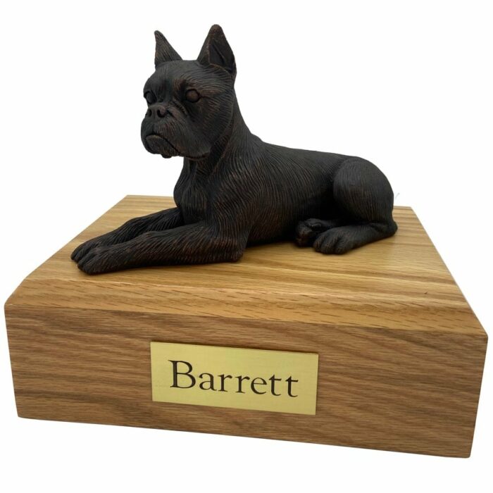 Boxer, bronze look, ears up, dog memorial cremation funeral urn