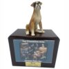 Boxer dog figurine atop wood memorial photo holder cremation urn