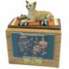 Laying tan chihuahua dog photo holder memorial cremation urn