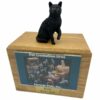 Black sitting shorthair Cat photo holder memorial cremation urn